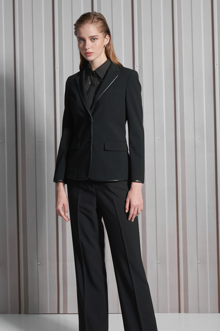 SST&C Women'S Wool Blend Black Square Neck Leather Suit Jacket | 7162112005  (Outlet)_1