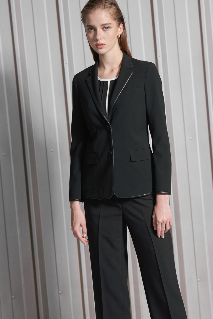 SST&C Women'S Wool Blend Black Square Neck Leather Suit Jacket | 7162112005  (Outlet)_2