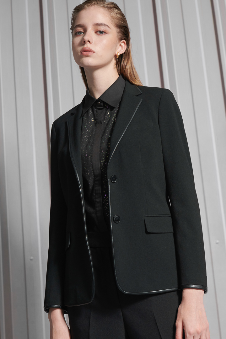 SST&C Women'S Wool Blend Black Square Neck Leather Suit Jacket | 7162112005  (Outlet)_3