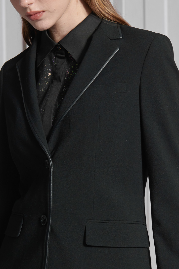 SST&C Women'S Wool Blend Black Square Neck Leather Suit Jacket | 7162112005  (Outlet)_6