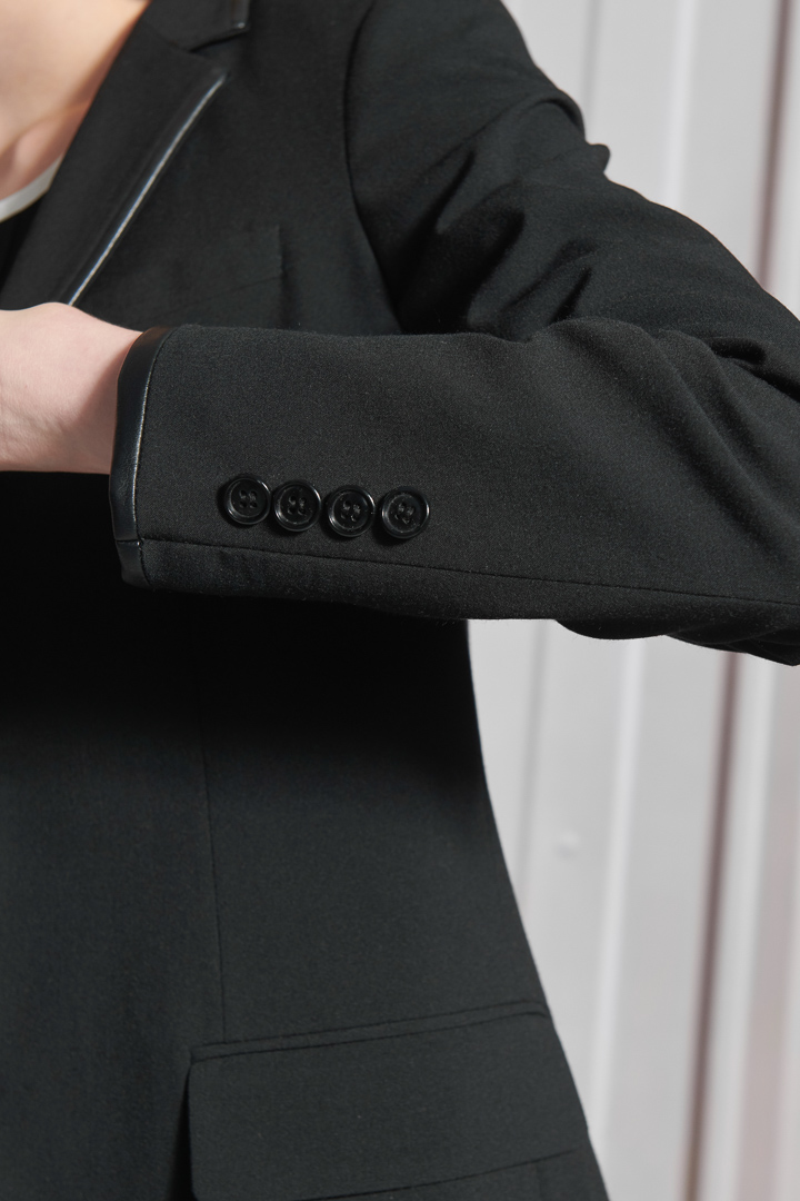SST&C Women'S Wool Blend Black Square Neck Leather Suit Jacket | 7162112005  (Outlet)_7