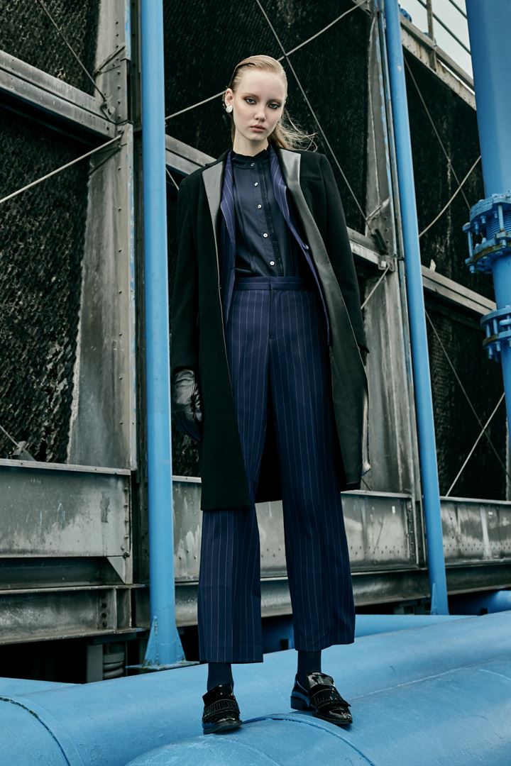 SST&C Women'S Wool Blend Azure Striped Pattern Square Neck Suit Jacket | 7162112007  (Outlet)_0