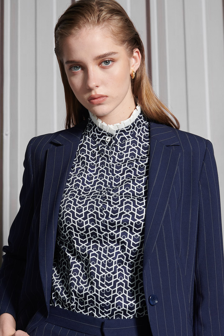 SST&C Women'S Wool Blend Azure Striped Pattern Square Neck Suit Jacket | 7162112007  (Outlet)_2