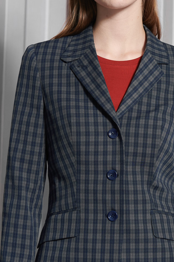 SST&C Women'S Wool Blend Vintage Dark Blue Check Square Neck Suit Jacket | 7162112008  (Outlet)_7