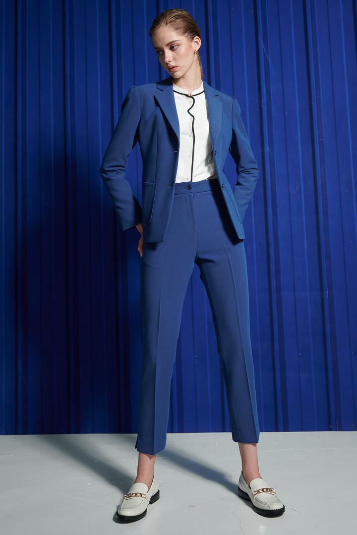 SST&C Women'S Wool Blend Royal Blue Crisp Slim Fit Suit Trousers | 7262112002  (Outlet)_2