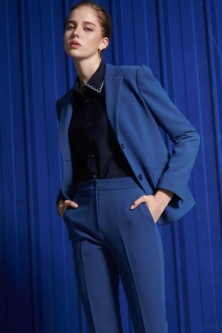 SST&C Women'S Wool Blend Royal Blue Crisp Slim Fit Suit Trousers | 7262112002  (Outlet)_4