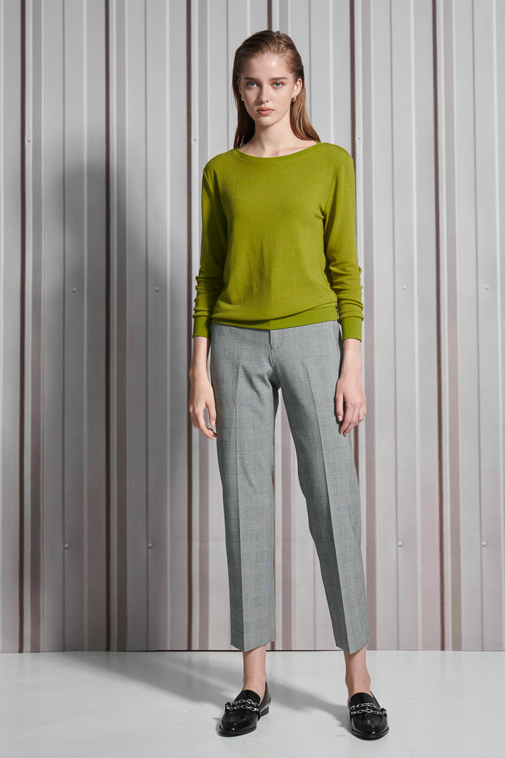 SST&C Women'S Wool Blend Gray Check Straight Fit Suit Trousers | 7262112006  (Outlet)_0