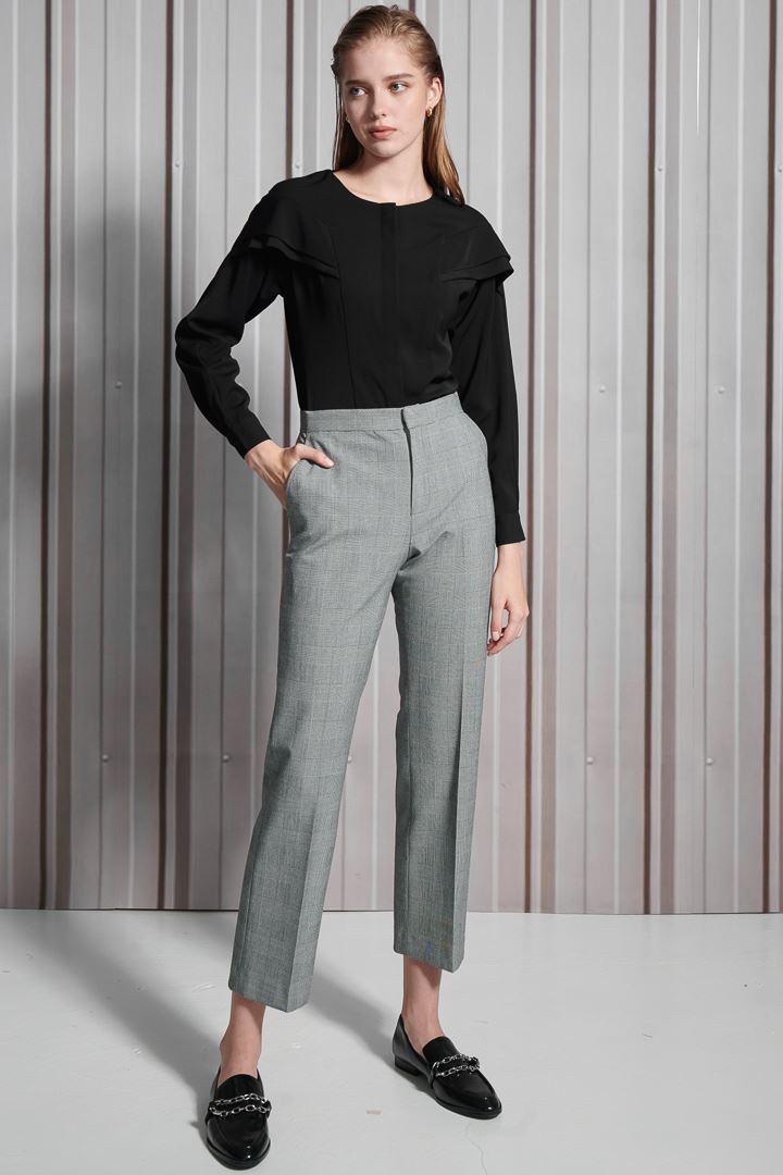 SST&C Women'S Wool Blend Gray Check Straight Fit Suit Trousers | 7262112006  (Outlet)_4