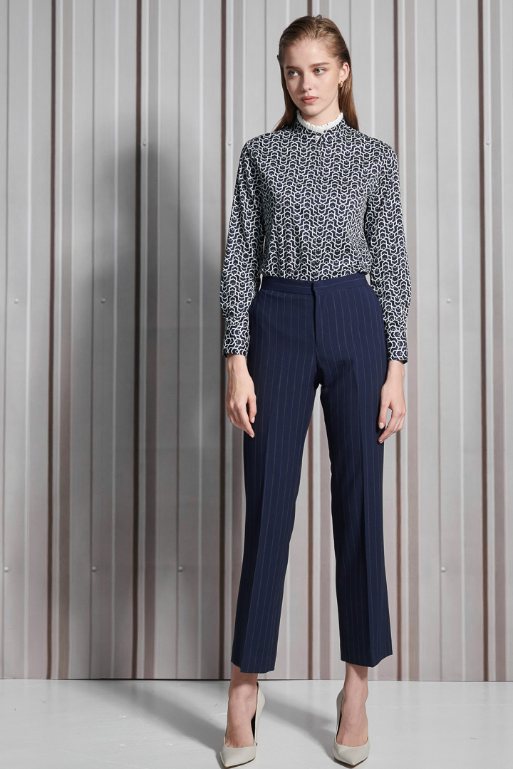 SST&C Women'S Wool-Blend Azure Striped Pattern Straight-Leg Suit Trousers | 7262112007  (Outlet)_0