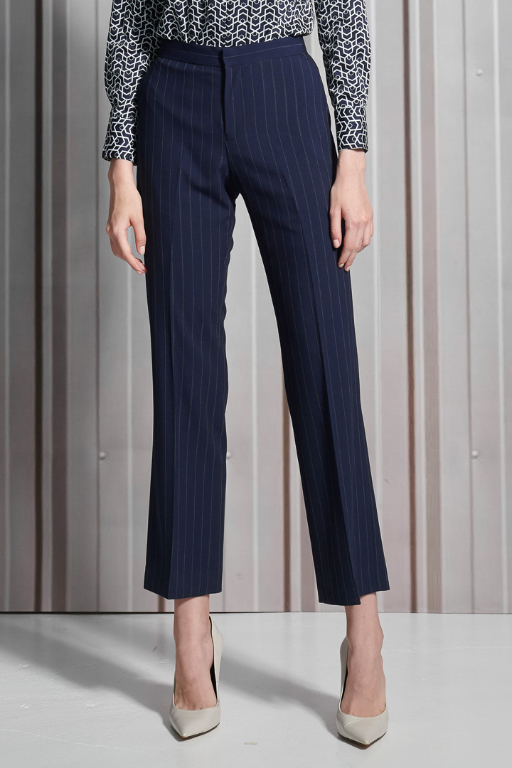 SST&C Women'S Wool-Blend Azure Striped Pattern Straight-Leg Suit Trousers | 7262112007  (Outlet)_1