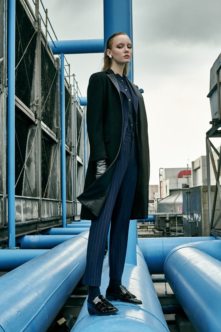 SST&C Women'S Wool-Blend Azure Striped Pattern Straight-Leg Suit Trousers | 7262112007  (Outlet)_2
