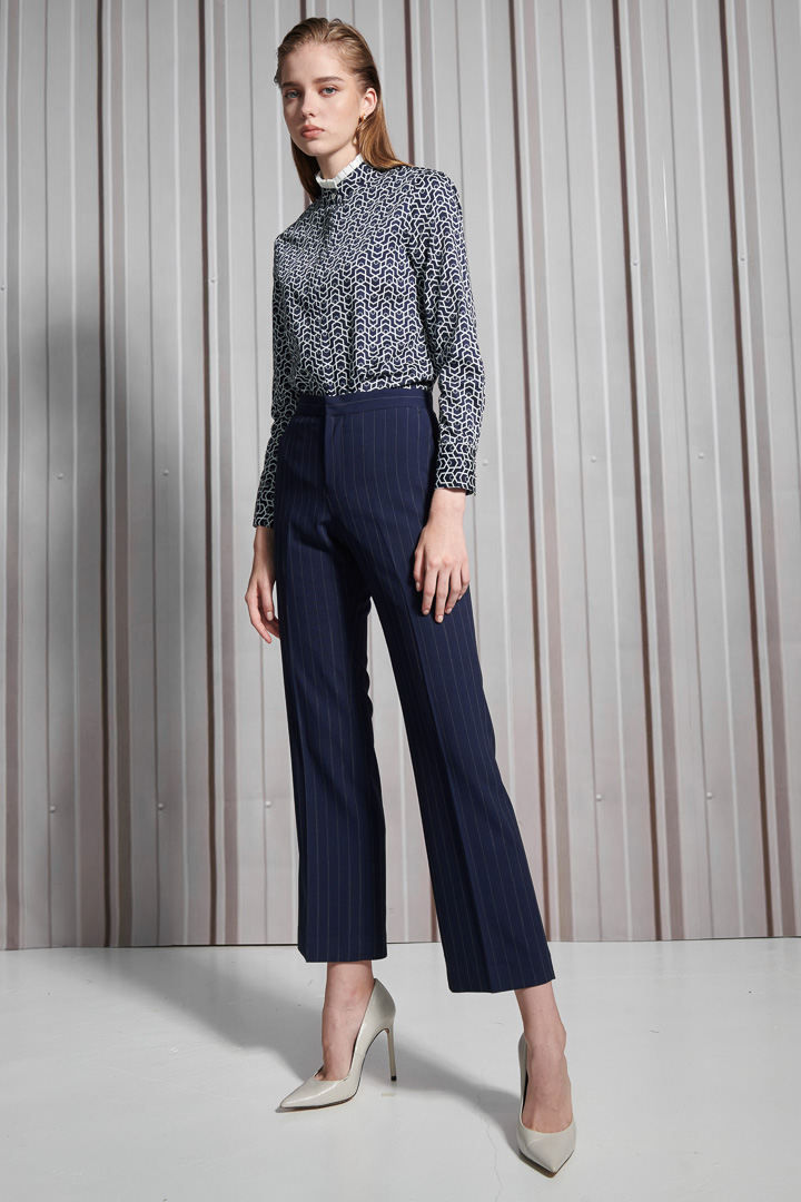SST&C Women'S Wool-Blend Azure Striped Pattern Straight-Leg Suit Trousers | 7262112007  (Outlet)_3