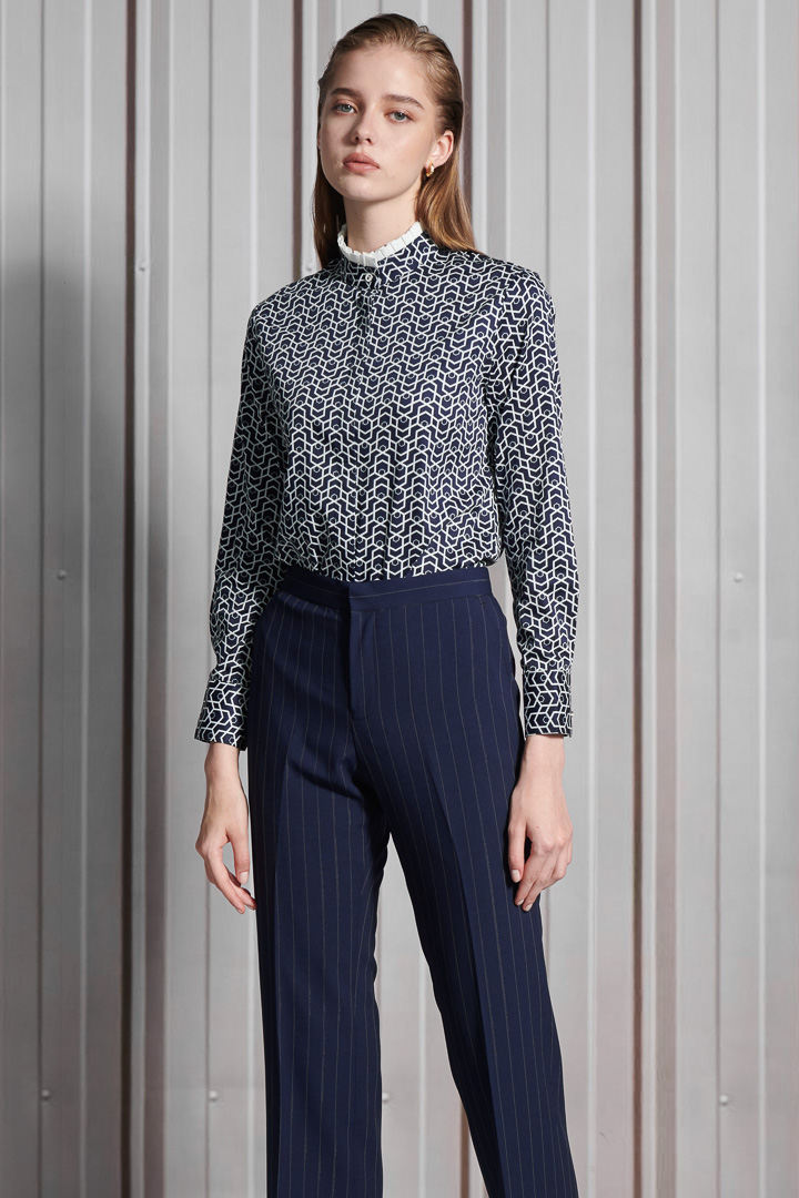 SST&C Women'S Wool-Blend Azure Striped Pattern Straight-Leg Suit Trousers | 7262112007  (Outlet)_4