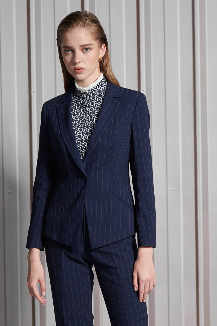 SST&C Women'S Wool-Blend Azure Striped Pattern Straight-Leg Suit Trousers | 7262112007  (Outlet)_5