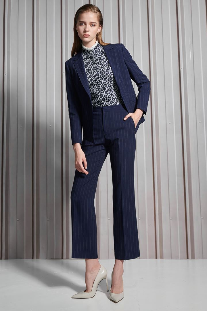 SST&C Women'S Wool-Blend Azure Striped Pattern Straight-Leg Suit Trousers | 7262112007  (Outlet)_7