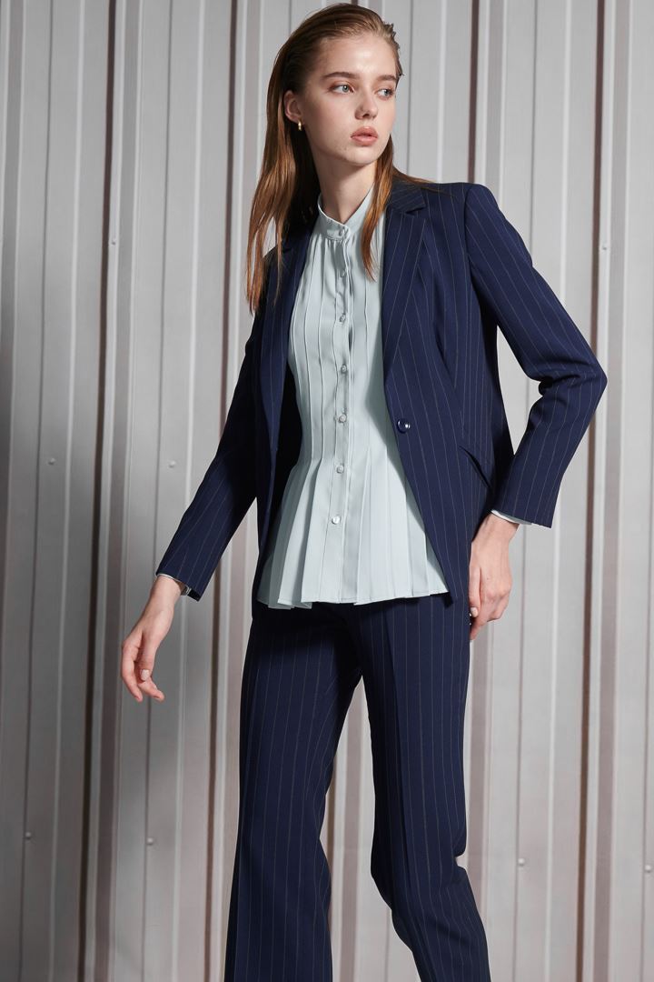 SST&C Women'S Wool-Blend Azure Striped Pattern Straight-Leg Suit Trousers | 7262112007  (Outlet)_8