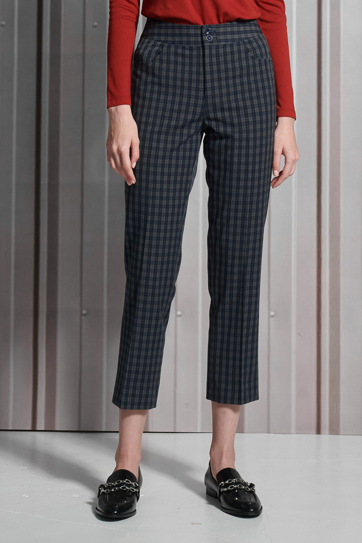SST&C Women'S Wool Blended Dark Blue Check Slim Fit Suit Trousers | 7262112008  (Outlet)_1