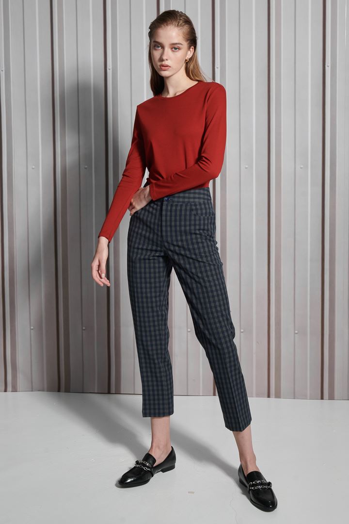 SST&C Women'S Wool Blended Dark Blue Check Slim Fit Suit Trousers | 7262112008  (Outlet)_2