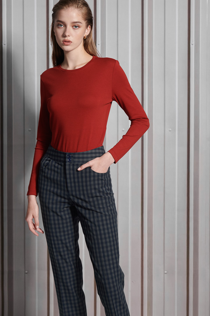 SST&C Women'S Wool Blended Dark Blue Check Slim Fit Suit Trousers | 7262112008  (Outlet)_3