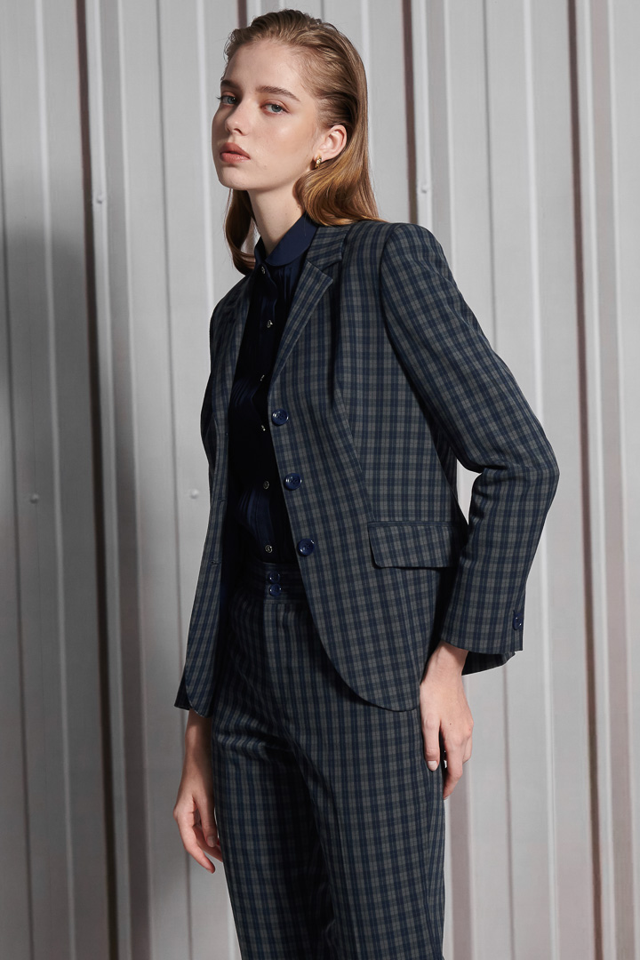 SST&C Women'S Wool Blended Dark Blue Check Slim Fit Suit Trousers | 7262112008  (Outlet)_5