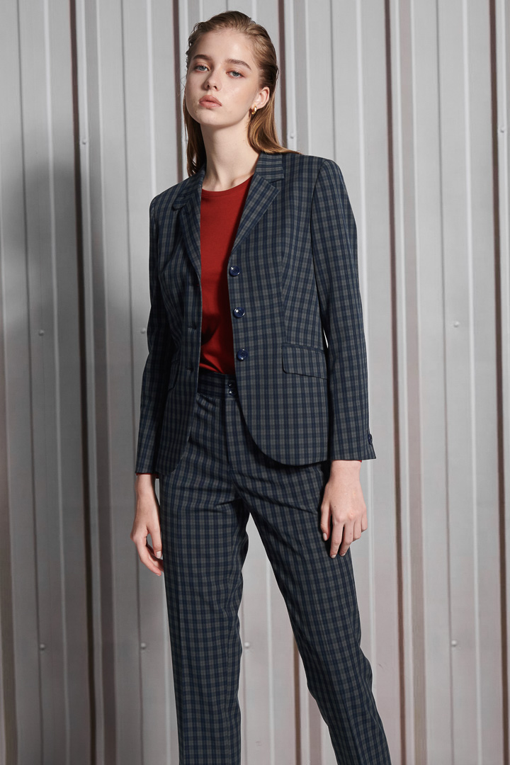 SST&C Women'S Wool Blended Dark Blue Check Slim Fit Suit Trousers | 7262112008  (Outlet)_6
