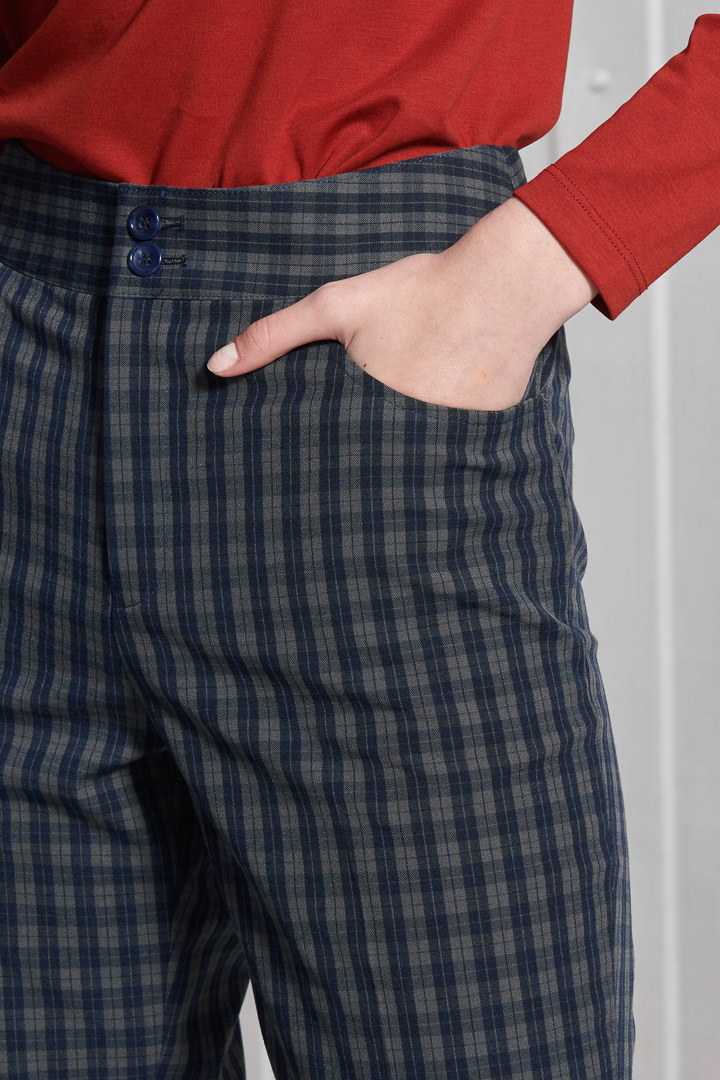 SST&C Women'S Wool Blended Dark Blue Check Slim Fit Suit Trousers | 7262112008  (Outlet)_7