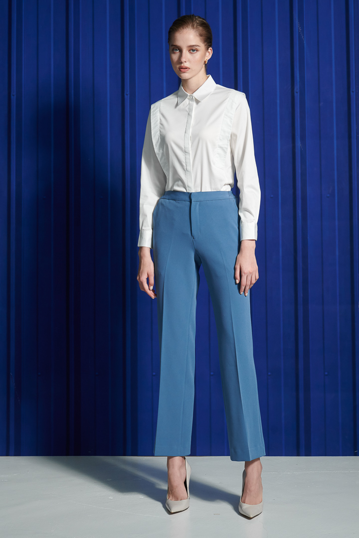 SST&C Women'S Wool Blend Azure Blue Straight-Leg Suit Trousers | 7262112010  (Outlet)_0