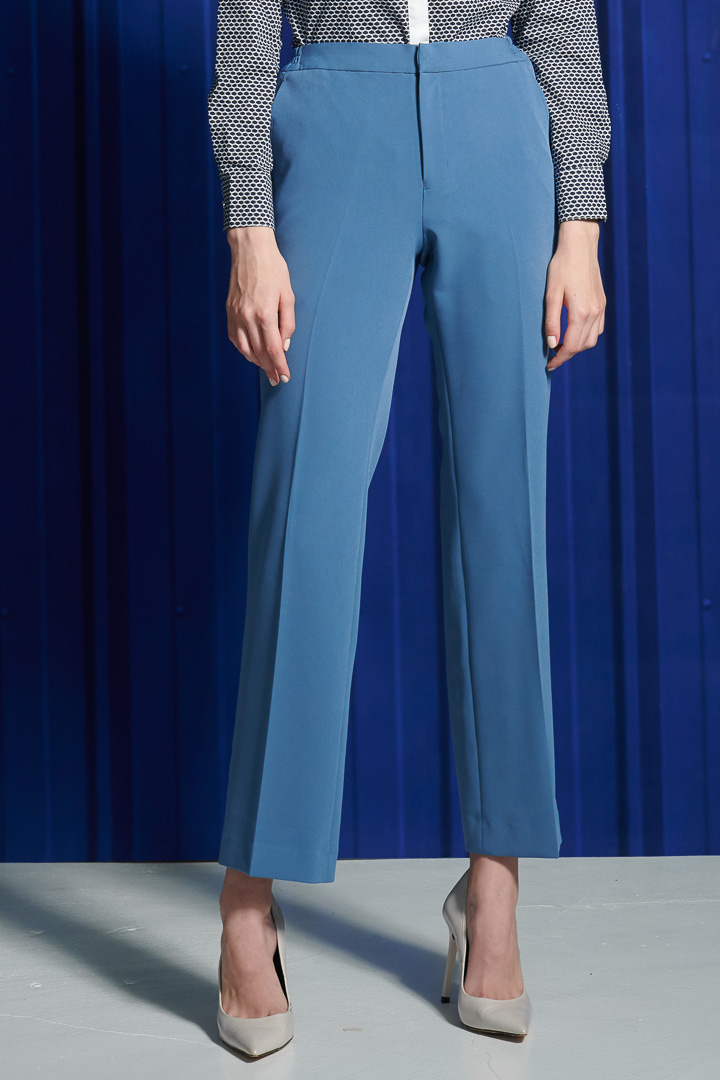 SST&C Women'S Wool Blend Azure Blue Straight-Leg Suit Trousers | 7262112010  (Outlet)_1