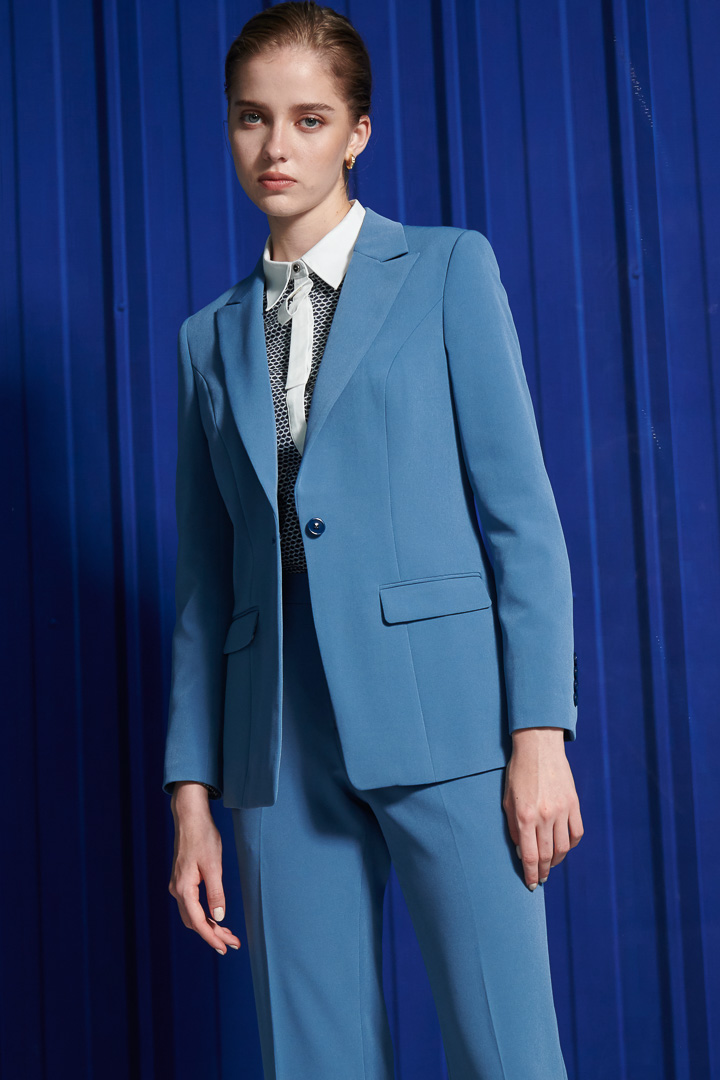 SST&C Women'S Wool Blend Azure Blue Straight-Leg Suit Trousers | 7262112010  (Outlet)_4