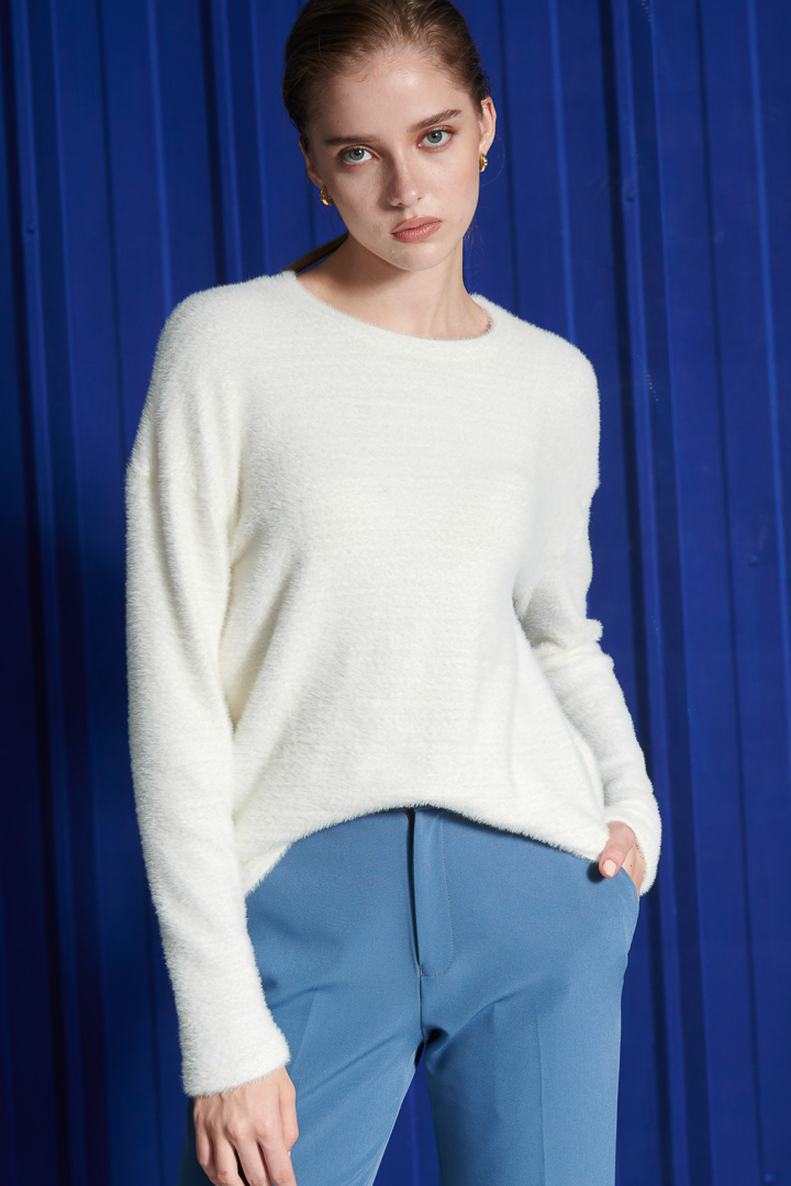 SST&C Women'S White Round Neck Fleece Sweater | 8662112001  (Outlet)_0