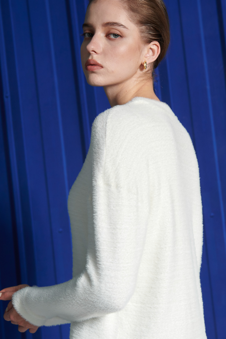 SST&C Women'S White Round Neck Fleece Sweater | 8662112001  (Outlet)_5