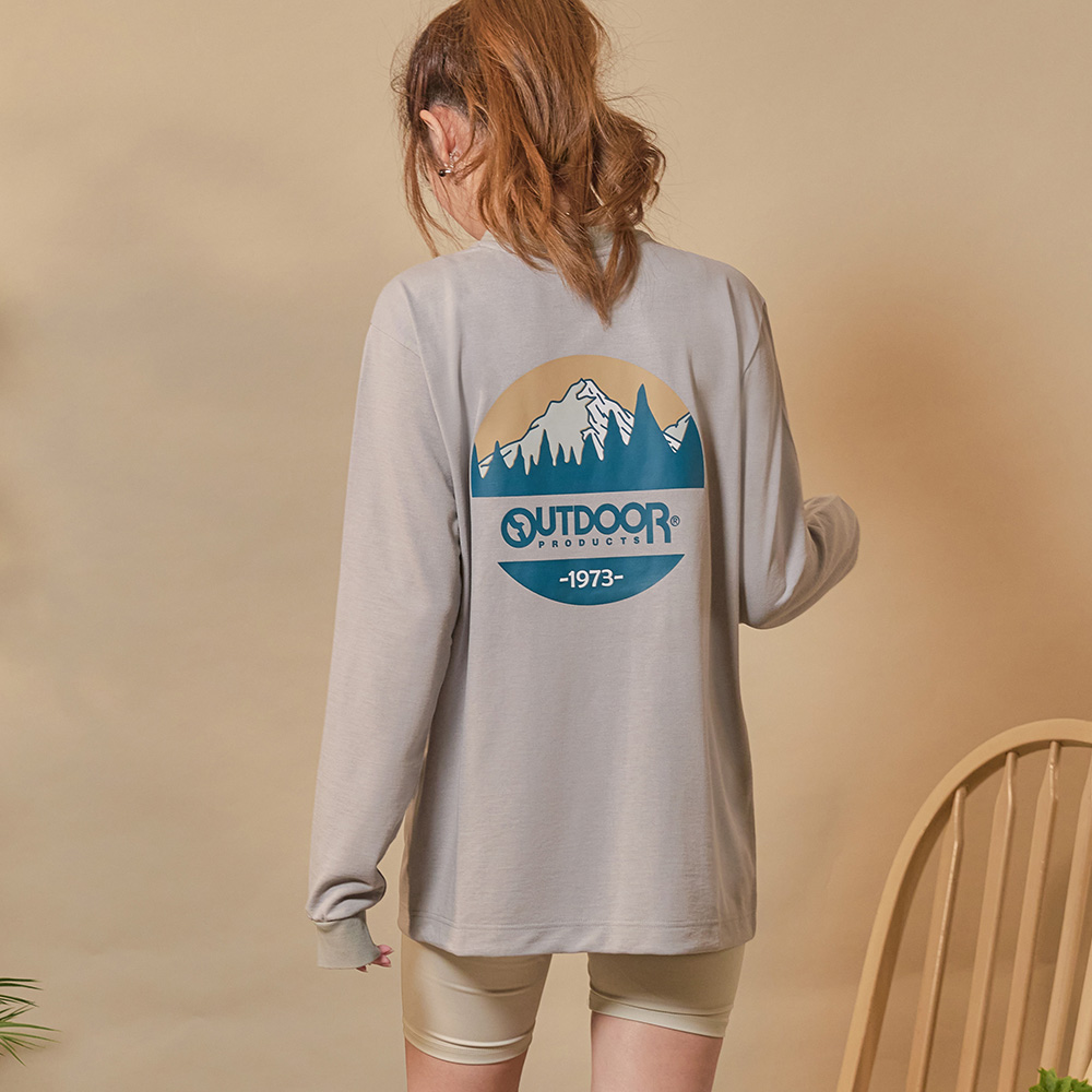 【OUTDOOR】長袖印花T恤-灰色 OD212421GY (ODCLO)