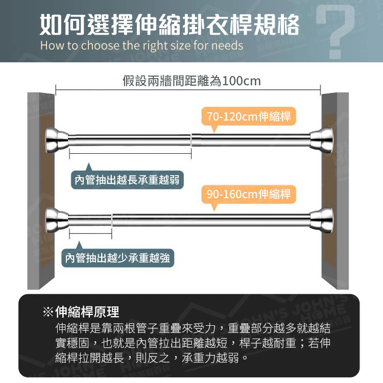 不鏽鋼伸縮浴簾桿 多規格 免釘免打孔 伸縮桿 晾衣桿 窗簾桿 門簾桿 衣架桿 衣桿 掛衣桿【BG0602】《約翰家庭百貨_3