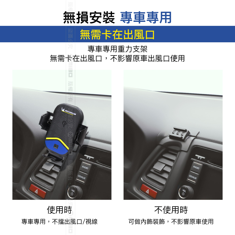 HONDA 本田 HRV 2015~2021年 米其林 Qi 智能充電紅外線自動開合手機架【專用支架+QC快速車充】 ML99_3