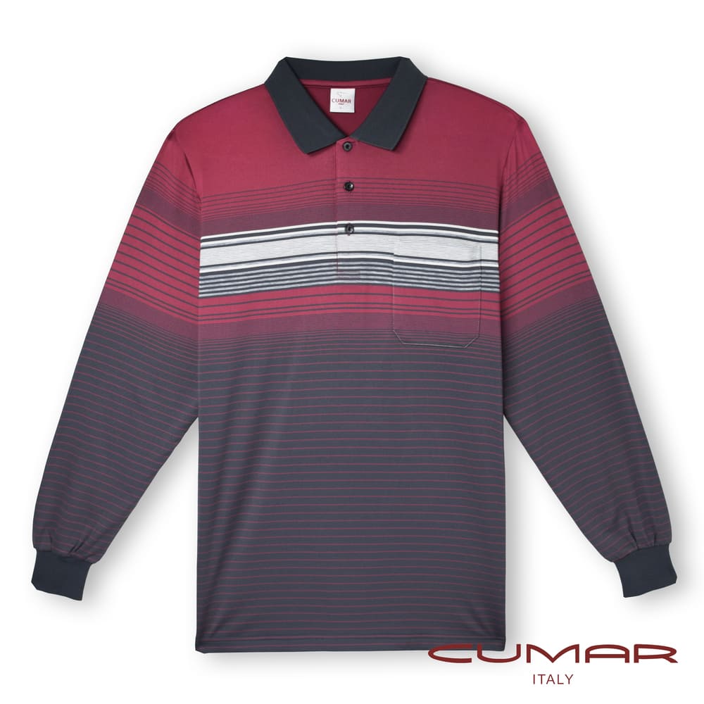 CUMAR 羅紋領吸濕排汗定位條長袖POLO衫(HiCool)/219238