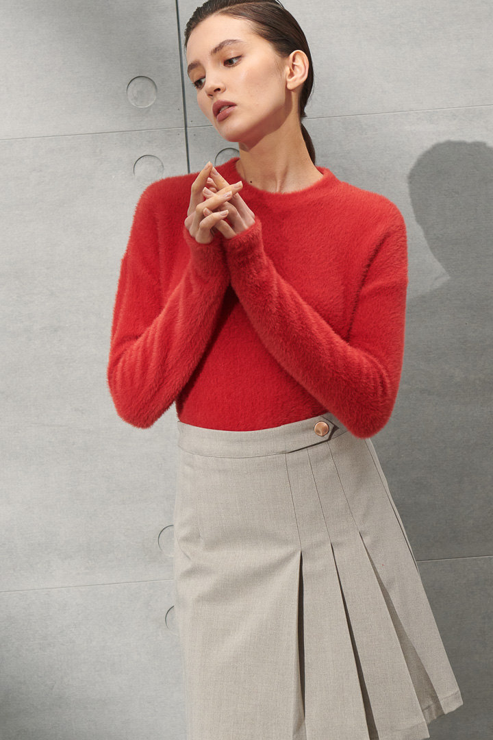 SST&C Women'S Sunset Red Round Neck Fleece Sweater | 8662112002  (Outlet)_0