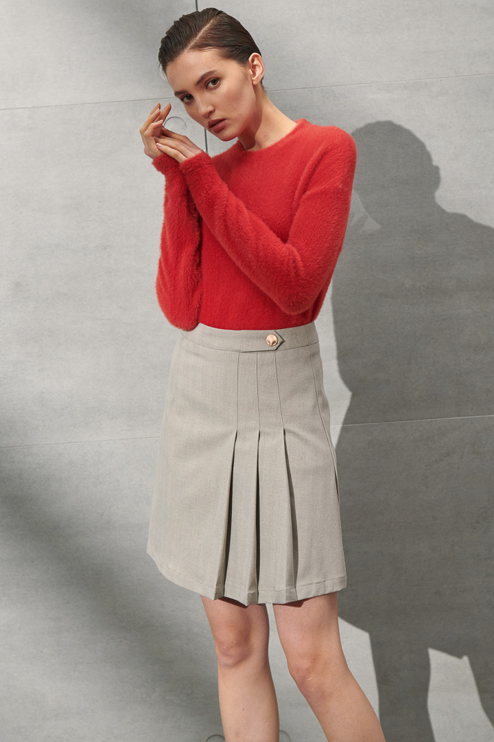 SST&C Women'S Sunset Red Round Neck Fleece Sweater | 8662112002  (Outlet)_1
