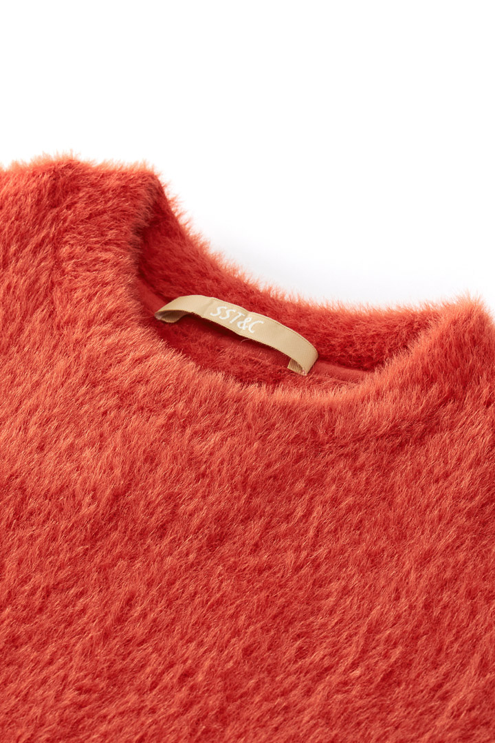 SST&C Women'S Sunset Red Round Neck Fleece Sweater | 8662112002  (Outlet)_6