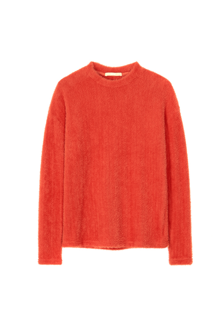 SST&C Women'S Sunset Red Round Neck Fleece Sweater | 8662112002  (Outlet)_9