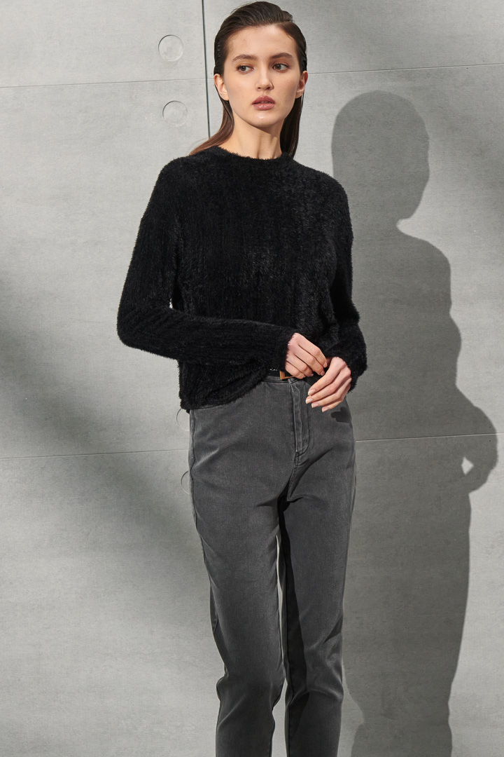 SST&C Women'S Black Round Neck Fleece Sweater | 8662112003  (Outlet)_1