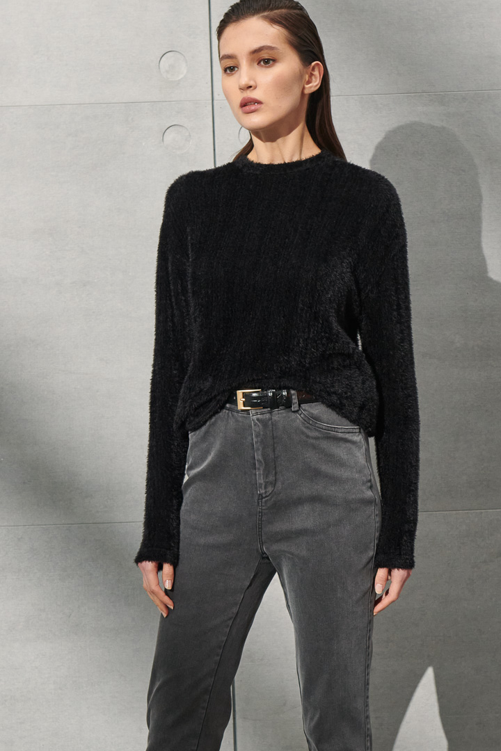 SST&C Women'S Black Round Neck Fleece Sweater | 8662112003  (Outlet)_3