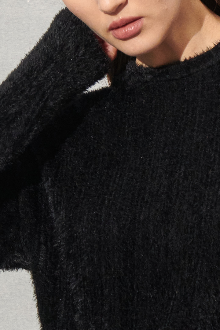 SST&C Women'S Black Round Neck Fleece Sweater | 8662112003  (Outlet)_4
