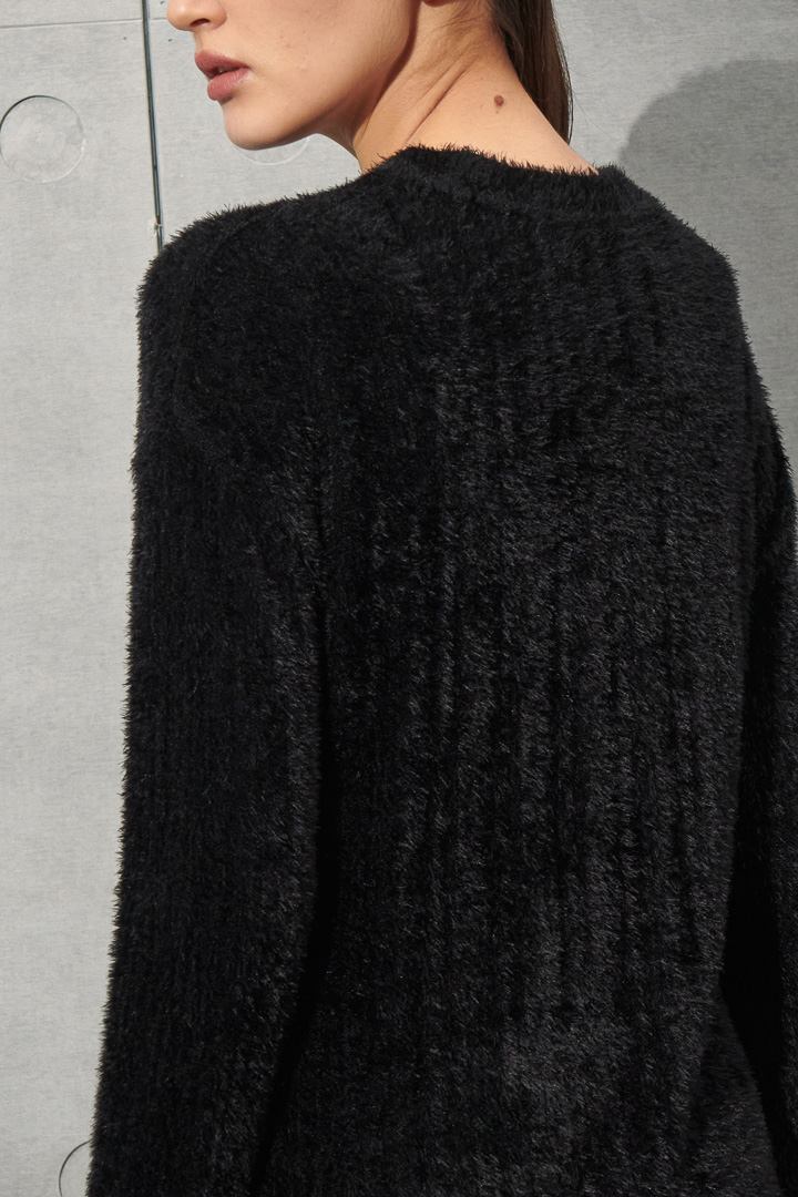 SST&C Women'S Black Round Neck Fleece Sweater | 8662112003  (Outlet)_5