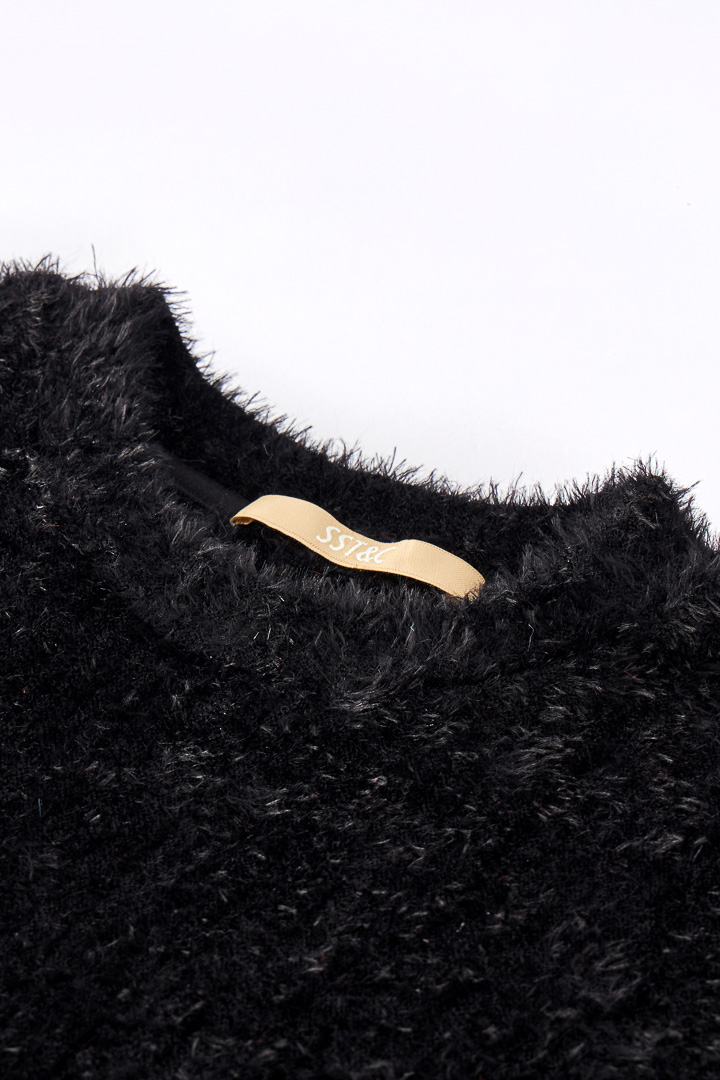 SST&C Women'S Black Round Neck Fleece Sweater | 8662112003  (Outlet)_7