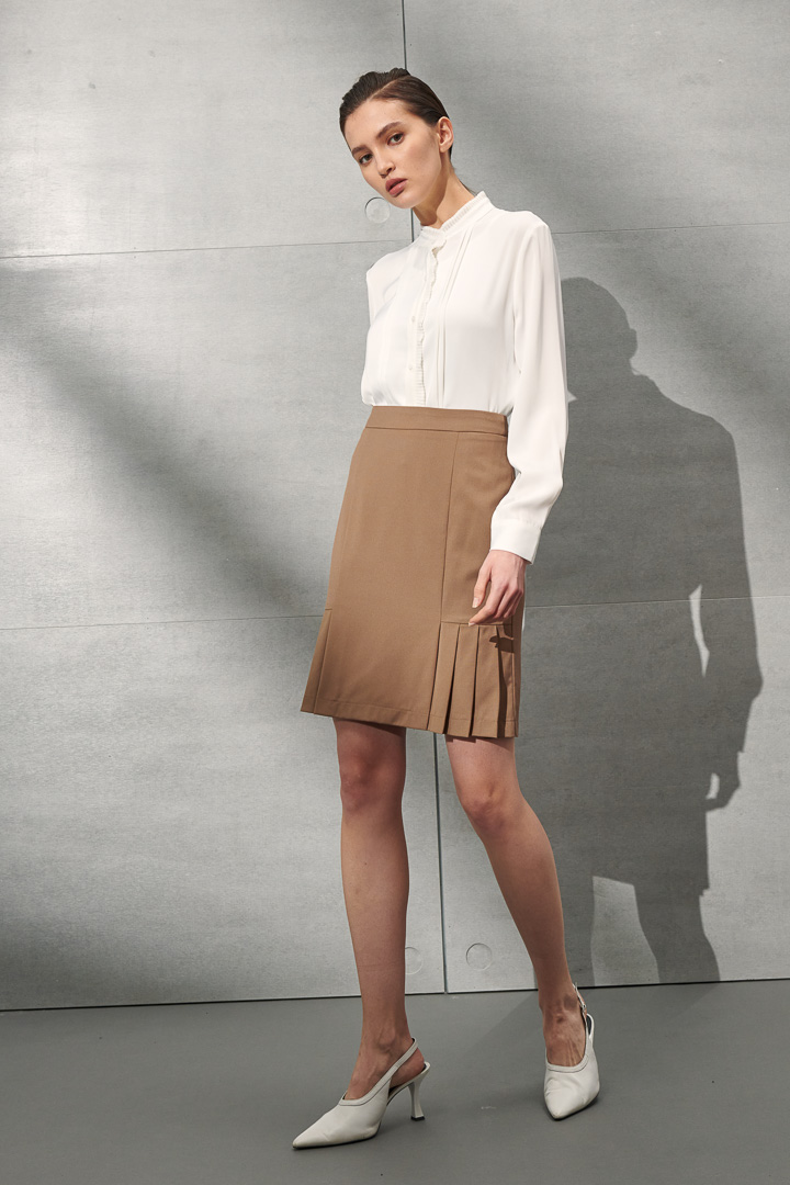 SST&C Women'S Wool Blend Camel Pleated Skirt | 7462112003  (Outlet)_1