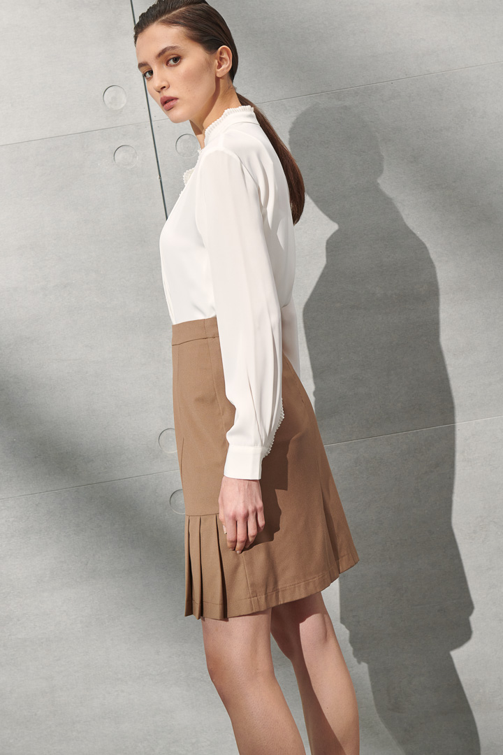 SST&C Women'S Wool Blend Camel Pleated Skirt | 7462112003  (Outlet)_4