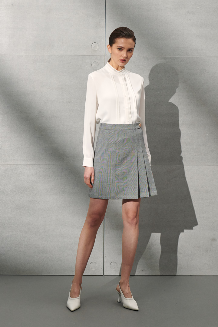 SST&C Women'S Wool Blend Gray Check Pattern Pleated Skirt | 7462112006  (Outlet)_0