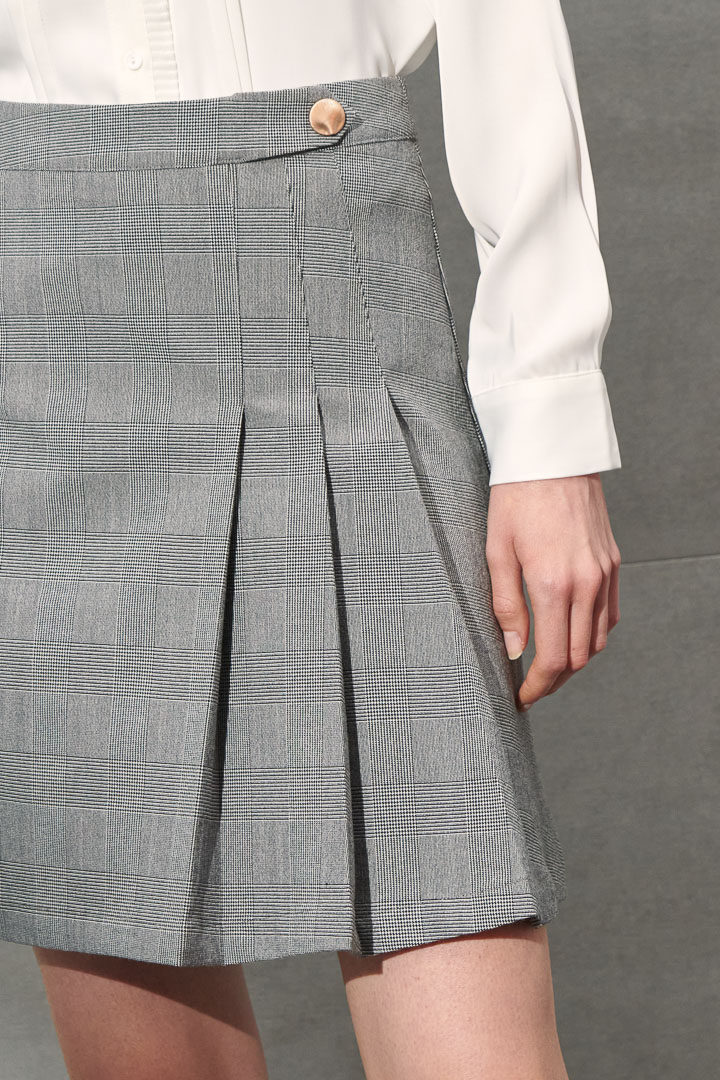 SST&C Women'S Wool Blend Gray Check Pattern Pleated Skirt | 7462112006  (Outlet)_5