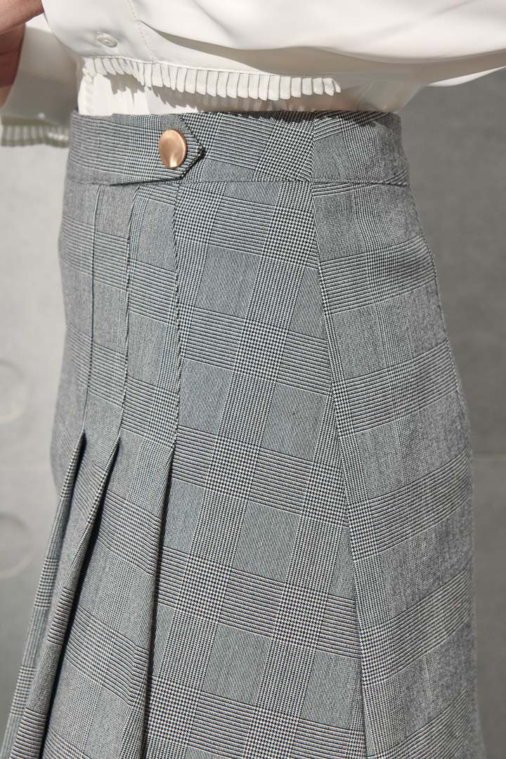 SST&C Women'S Wool Blend Gray Check Pattern Pleated Skirt | 7462112006  (Outlet)_6