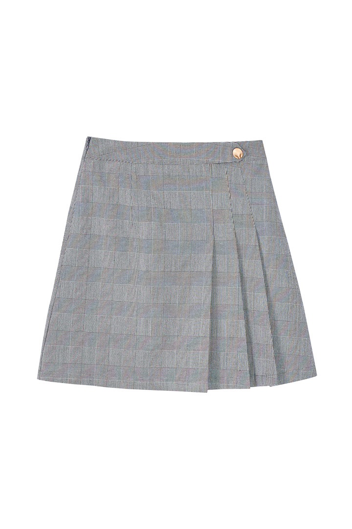SST&C Women'S Wool Blend Gray Check Pattern Pleated Skirt | 7462112006  (Outlet)_7